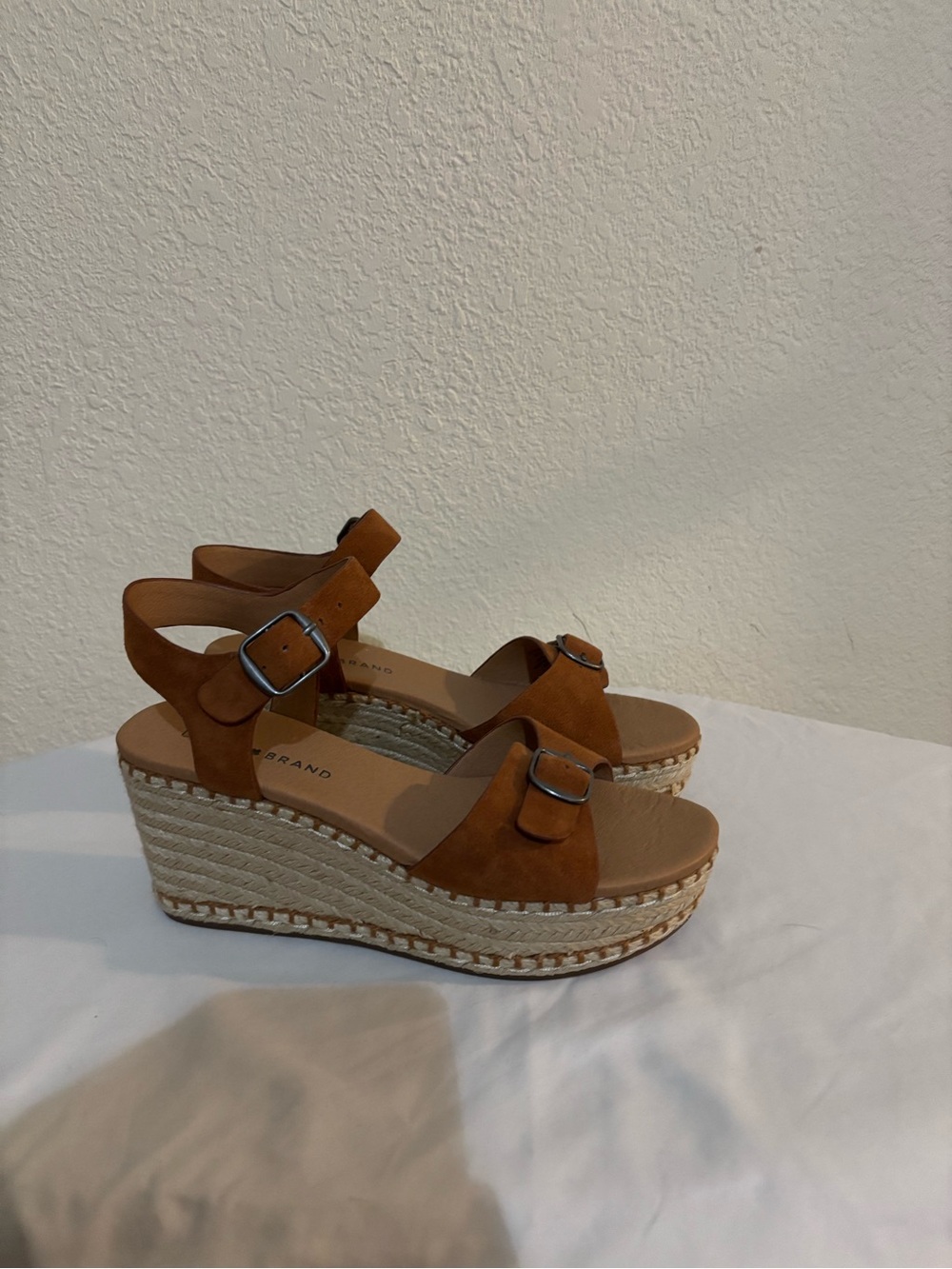 Lucky Brand Tan Suede Espadrille Wedge Sandals